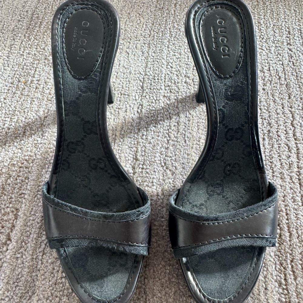 Gucci Black Open-Toe Heeled Mules